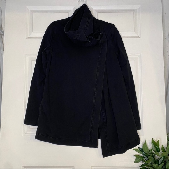 Lululemon Savasana Black Knit High Neck Asymmetrical Sweater Jacket Size 6 - Picture 2 of 9